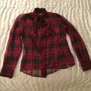 Gorgeous 100% silk blouse red and black plaid